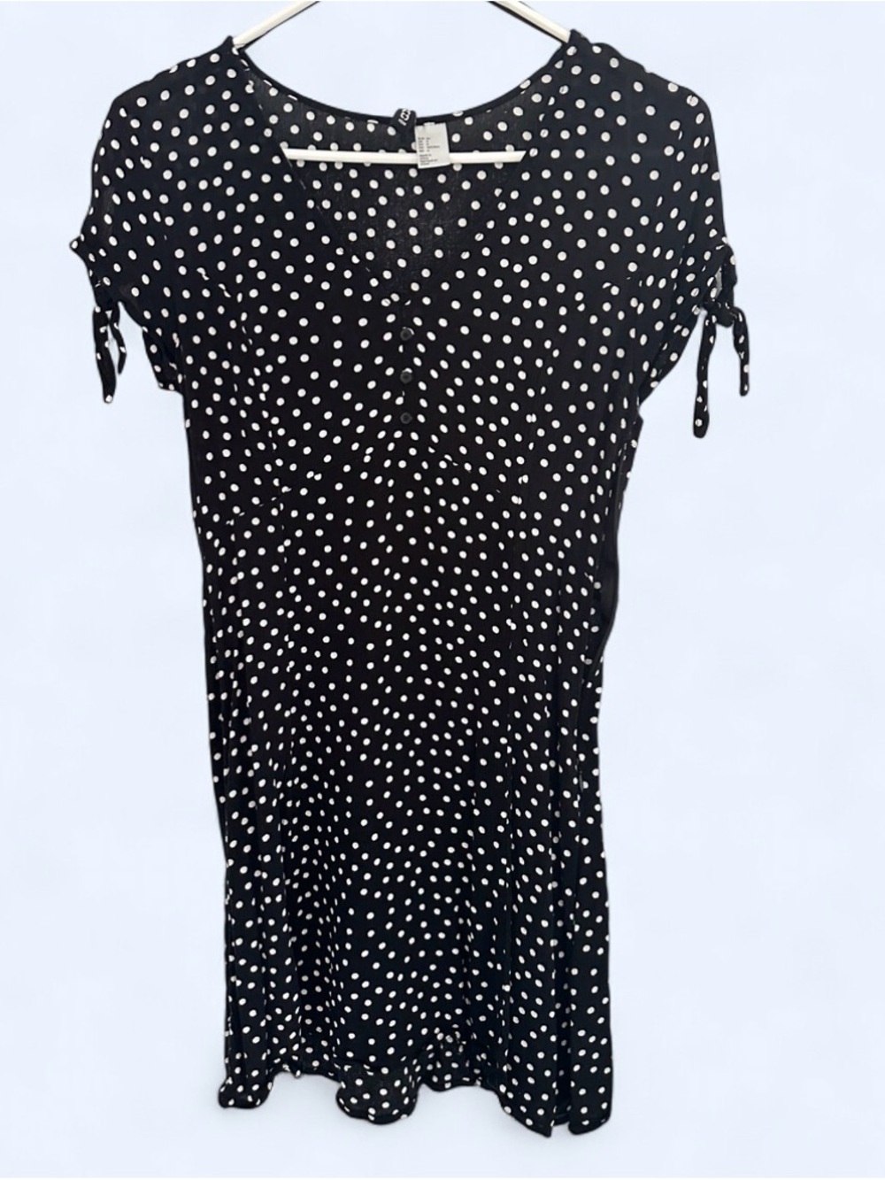 Women’s Polka Dot Tie-Sleeve Dress - Black/White